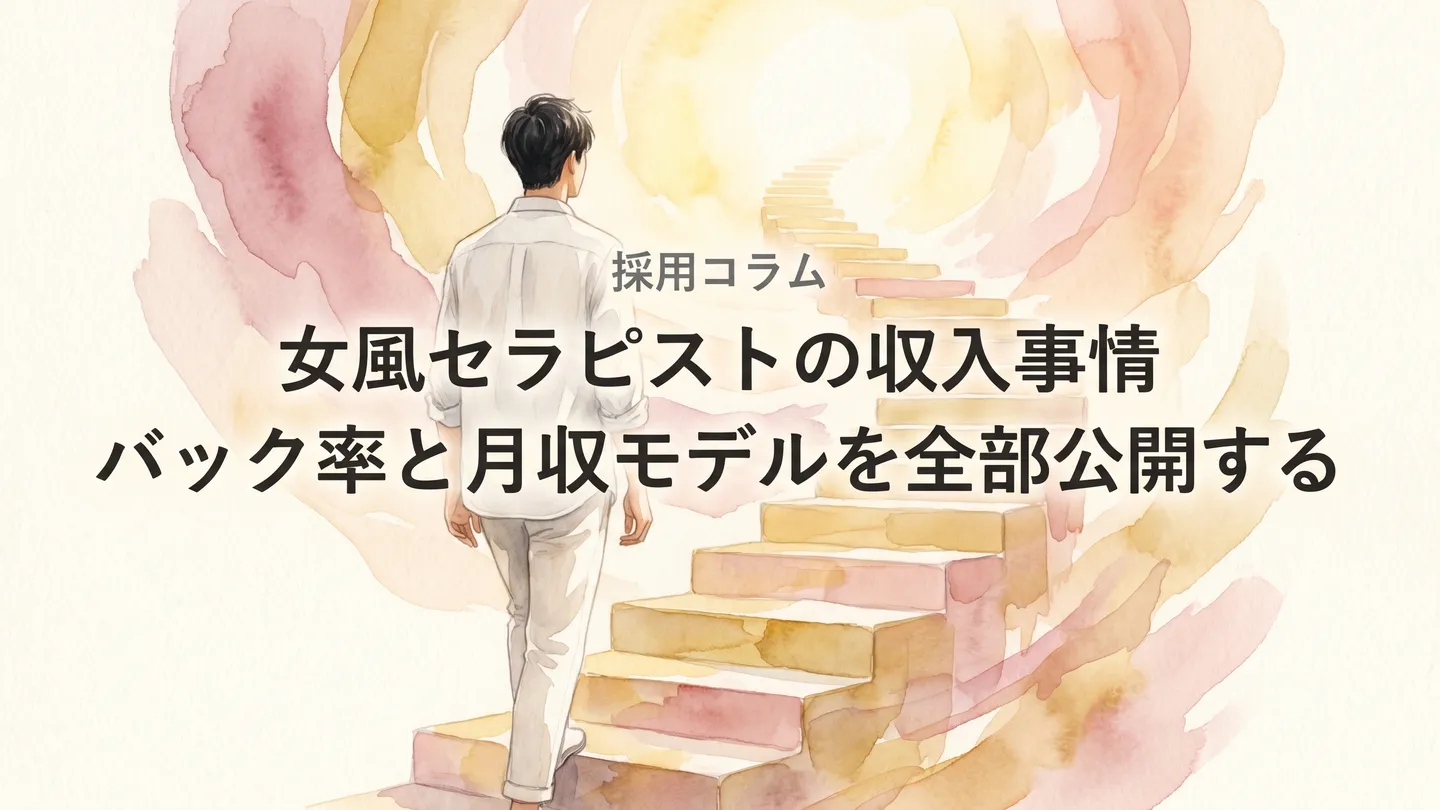 女風セラピストの収入事情 — 光に向かって階段を上る男性の水彩イラスト