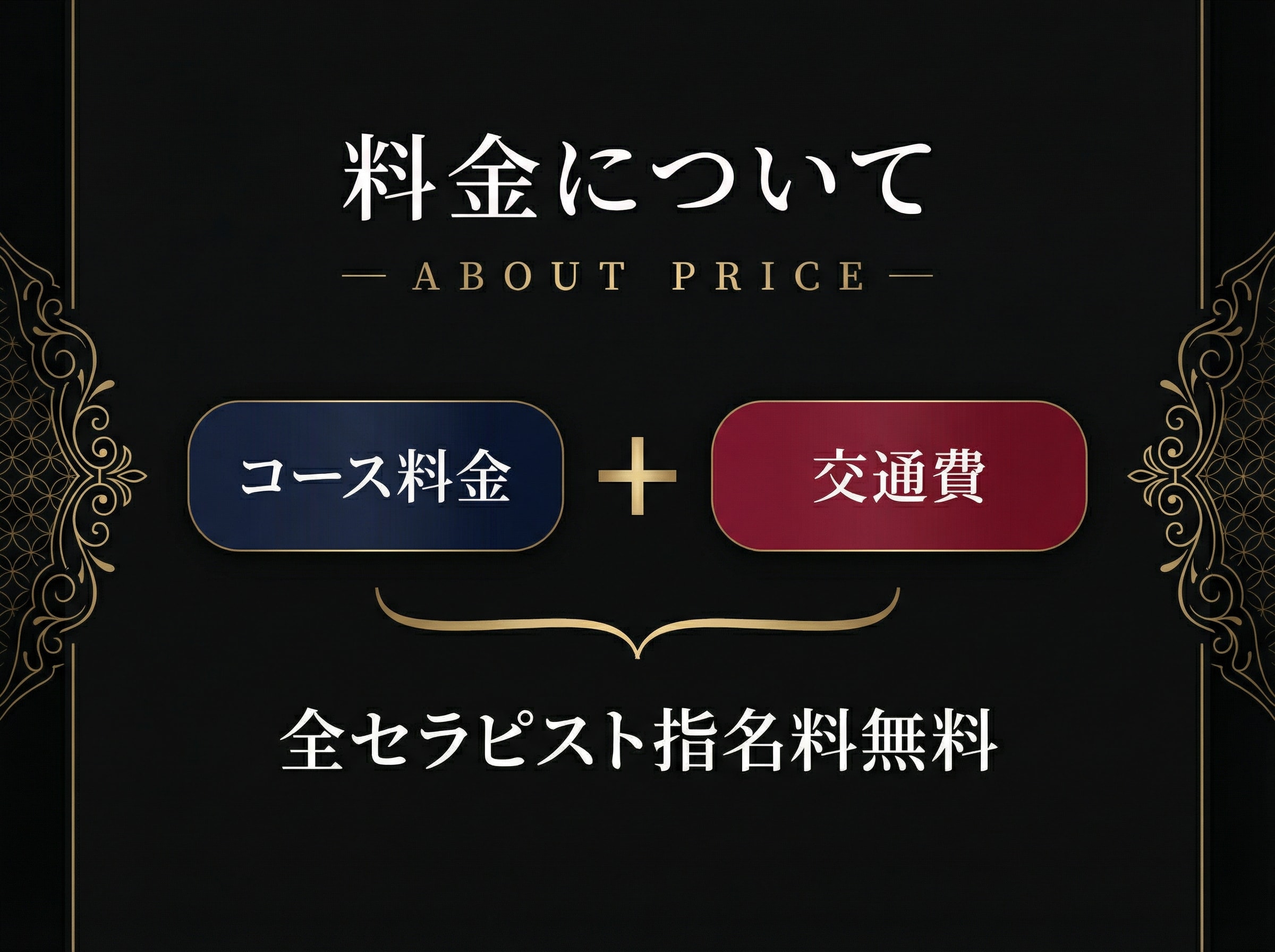 東京裏彼氏の料金体系 — コース料金+交通費。全セラピスト指名料無料。ご予約確定時に当店へのお支払い総額をお伝えする明朗会計。