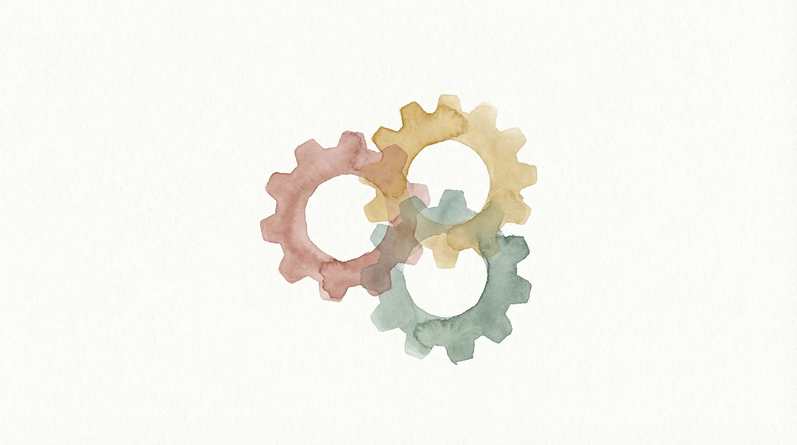 女性の性欲を動かす3つの歯車 - ホルモン・心理・社会が噛み合う水彩イラスト