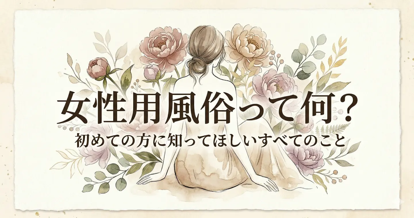 女性用風俗の初めてガイド — 花に囲まれた女性の後ろ姿の水彩イラスト