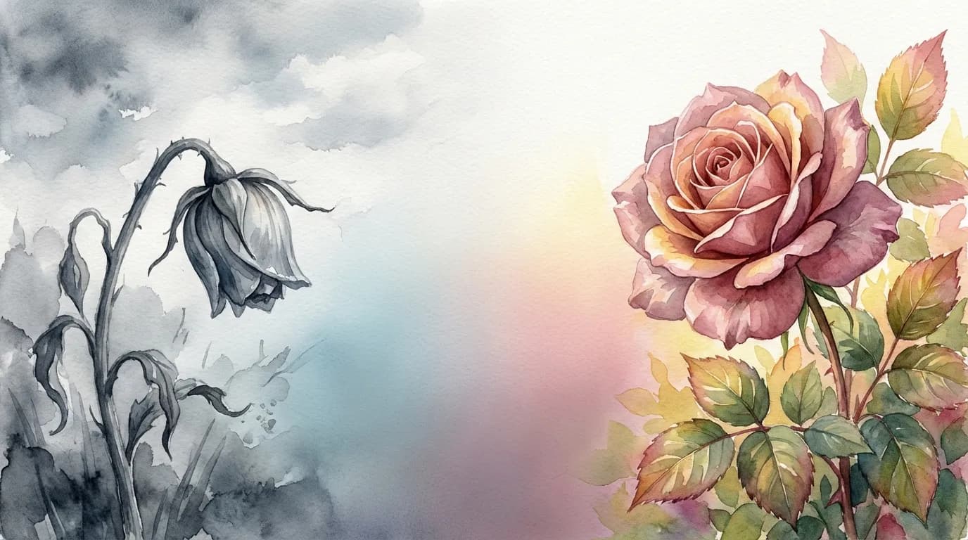 女性用風俗 30代 セカンドバージン — グレーから花が咲くような変化を描いた水彩イラスト