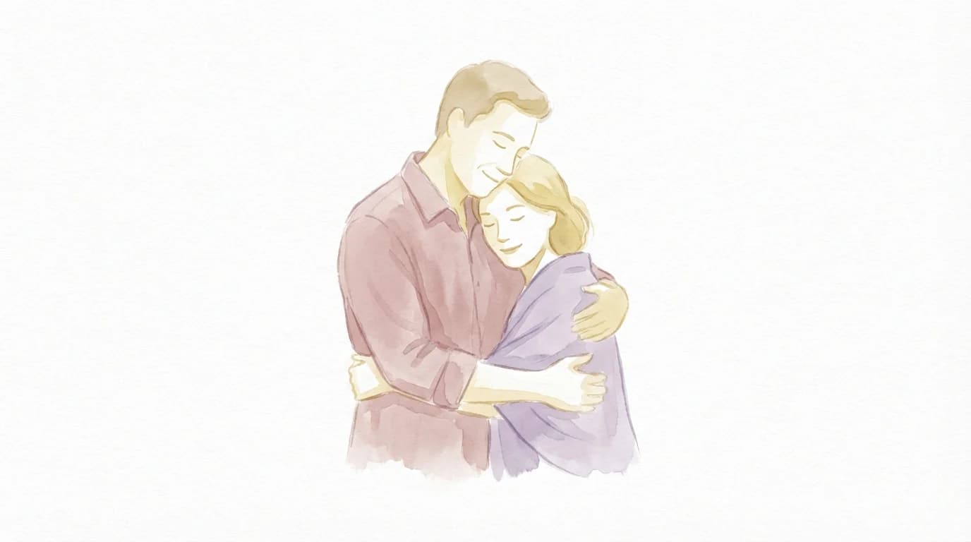 セルフコンパッション日記のイメージ — 間接照明の下でノートに3行日記を書く女性の手元の水彩イラスト