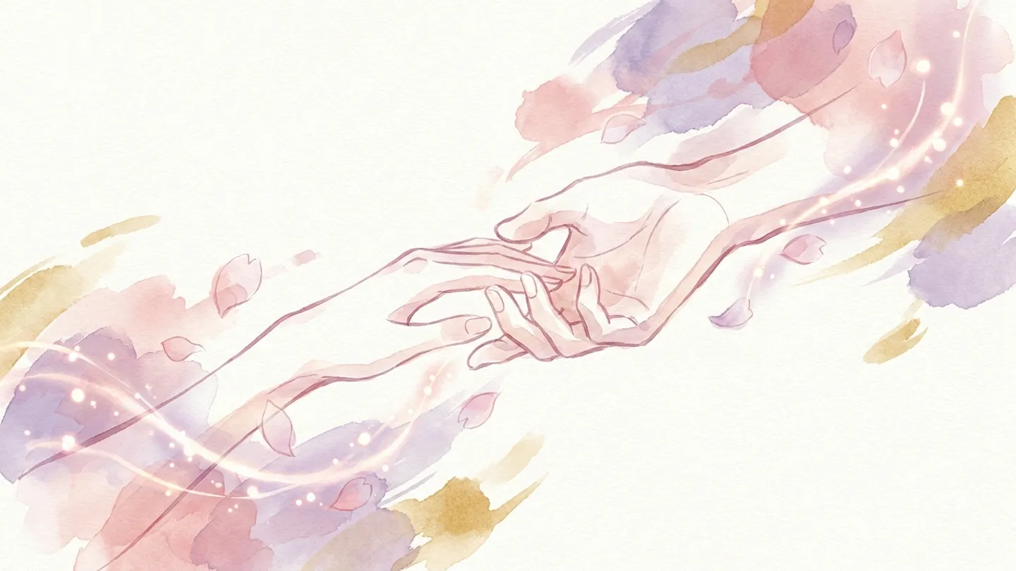 手をつなぐ抽象的な水彩イラスト — 初めてのセックスは好きな人と、の象徴