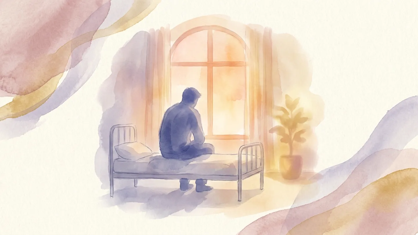 男性セラピストの後ろ姿の水彩イラスト — 女性用風俗の男目線の優しさ